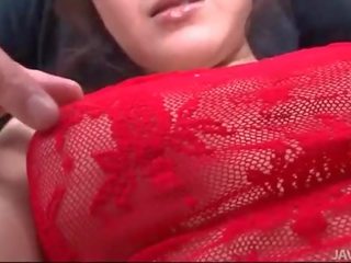 Rui Natsukawa in red lingerie used by three buddies