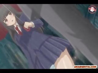 Японська аніме молодий жінка отримує вижимання її цицьки і палець