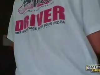 Busty amateur blonde does blowjob and titsjob for pizza youngster