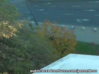 Public x rated film Adventures: desiring street girl drilled in a Czech park