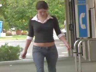 Jenny delightful brunette teen public flashing tits and pussy