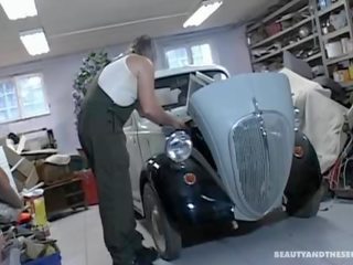 Tempting teen gets fucked by an old dude in garage
