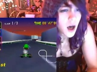Geek lover cums playing Mario Kart