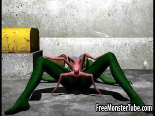 3D cartoon alien honey getting fucked hard by a spider