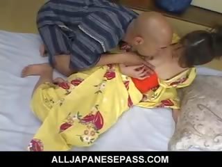 Hot to trot full-blown Japanese Cougar In A Kimono Rides A Hard shaft
