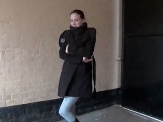 Glorious to trot Ms pisses in leggings and vids her tits in public