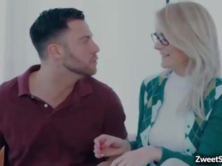 Sexually inexperienced nerdy Seth Gamble finally gets to bust his nut inside Lisey Sweet teen pussy and pleads for him to cum inside her.