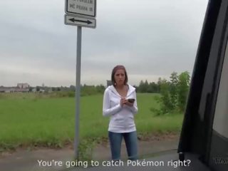 Tremendous tremendous pokemon hunter busty enchantress convinced to fuck stranger in driving van