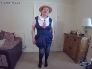 Step Mom Wearing young woman Uniform with Stockings & Suspenders