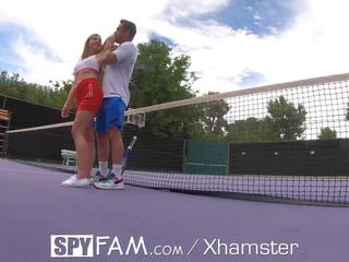 Spyfam Step Bro Gives Step Sis Tennis Lessons & Big shaft