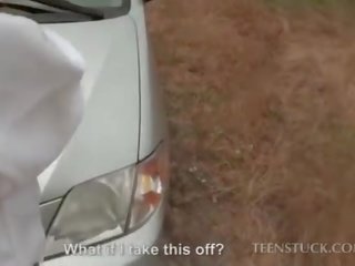 Bewitching bride fucking a stranger in his car